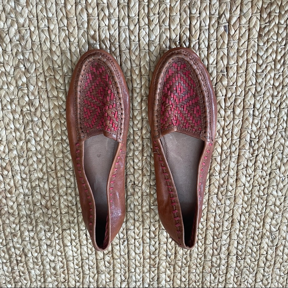 JOIE Leather Moccasins with Red Patchwork, Size 38
